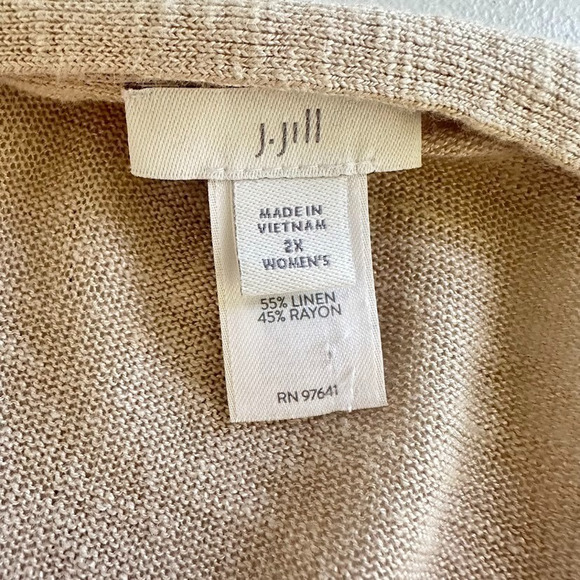 J. Jill Women's 100% Linen Cardigan Size 2X Tan Summer Sweater Coastal Preppy - Picture 4 of 5